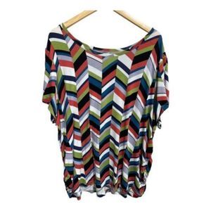 Simply Emma Womens Multicolor Chevron Pattern Short Sleeve T-Shirt Size 3X